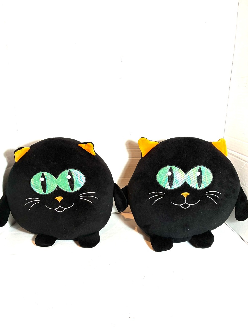 Hug & Luv Spooky Cute Black Cat Halloween Plush Pillows Set of 2
